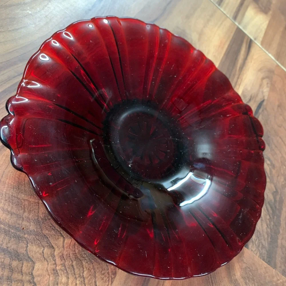 Vintage Anchor Hocking Old Cafe Royal Ruby Red Plate Candy Dish Bowl